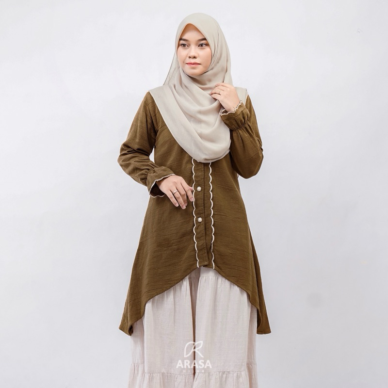 DISKON AZARA TUNIK EMBROIDERY LINEN KEBAYA BORDIR KEBAYA MODERN ATASAN KATUN LINEN BY ARASA HIJAB