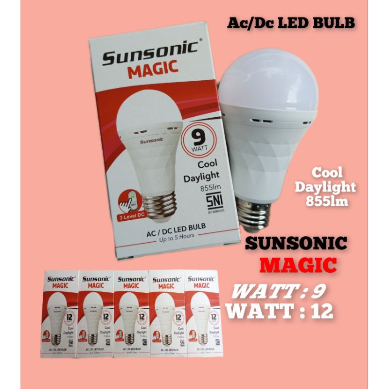 SUNSONIC lampu emergency LED 9watt dan 12watt megic lampu darurat 3level DC