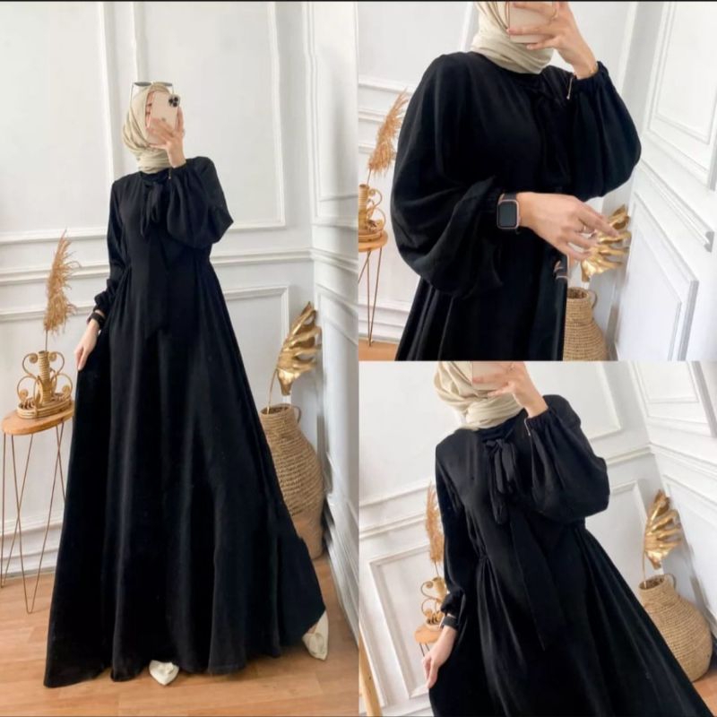 Gamis Aluna Gown Dress Wanita Bahan Crinkle