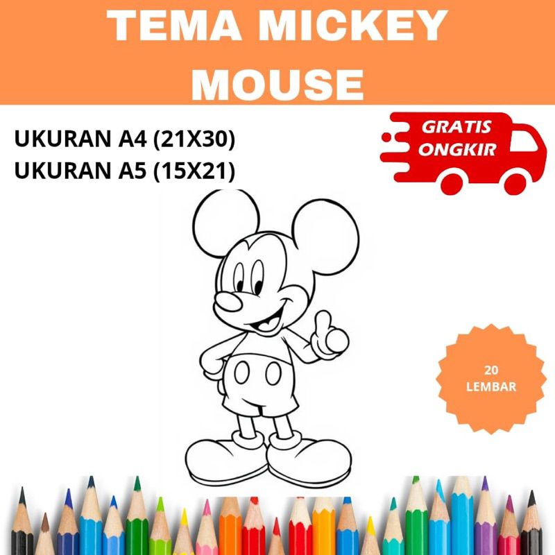 

Lembar Kertas Mewarnai Anak - Tema Mickey Mouse