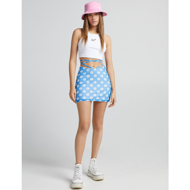 BERSHKA BLUE FLORAL MINI SKIRT