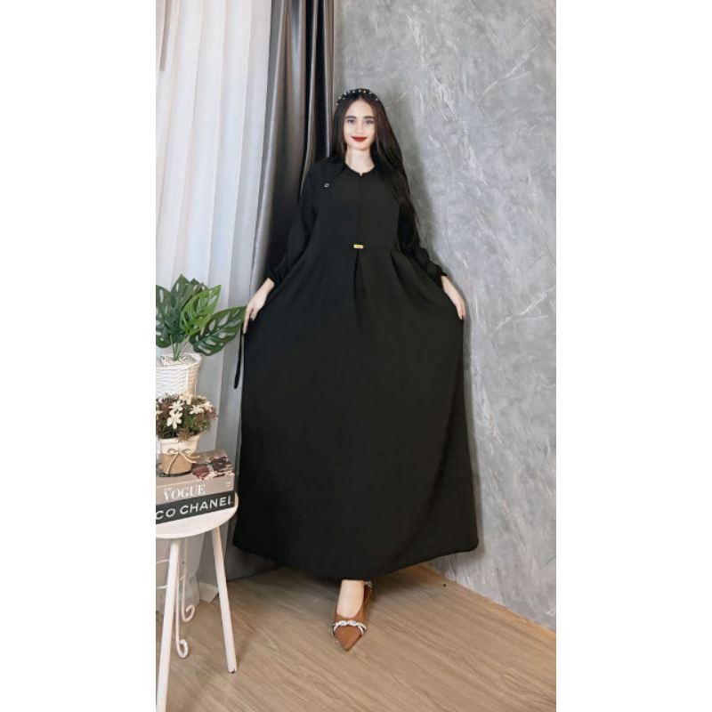 Alisa Dress Gamis Wanita Kekinian Bahan Crinkle Airflow Kringkel Crincle Polos busui frandly