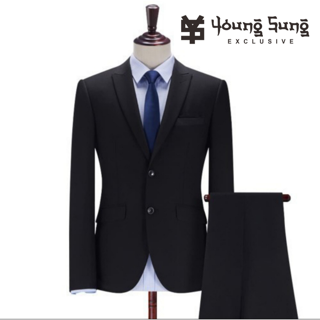 Stelan Jas Celana Formal Pria Hitam Mode Slimfit Untuk Acara Wisuda Desain Anak Muda