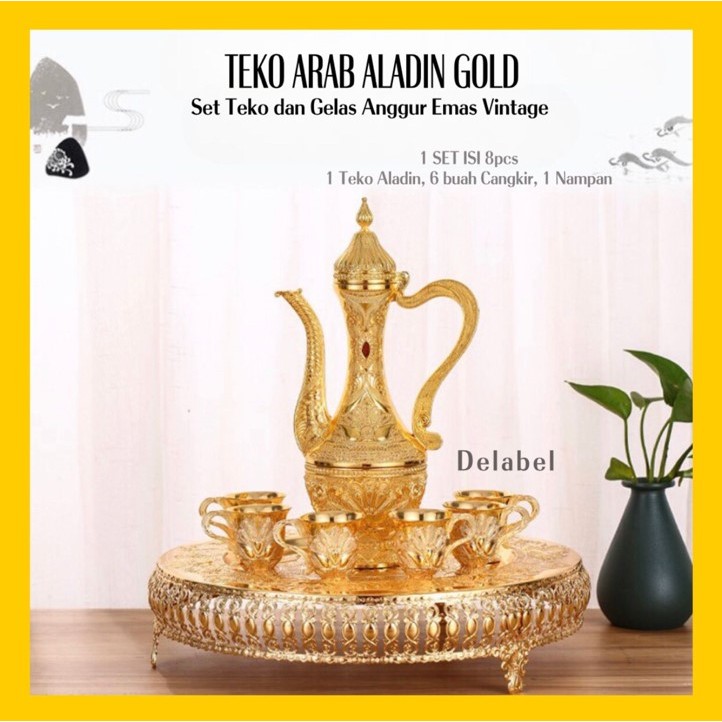 Set Teko Teh Arab Aladdin 8 Buah/Set Teko dan Cangkir Vintage/Set Teko dan Gelas Minuman