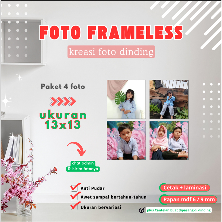 Cetak Foto Lebaran plus bingkai Frameless (min. 2 pcs), 13 x 13. Tebal, Tahan Lama, Anti Pudar