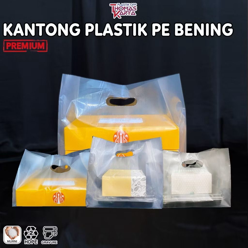 ECER Kantong Plastik Plong PE Bening muat Dus Donat / Mika Bento / Box Brownies