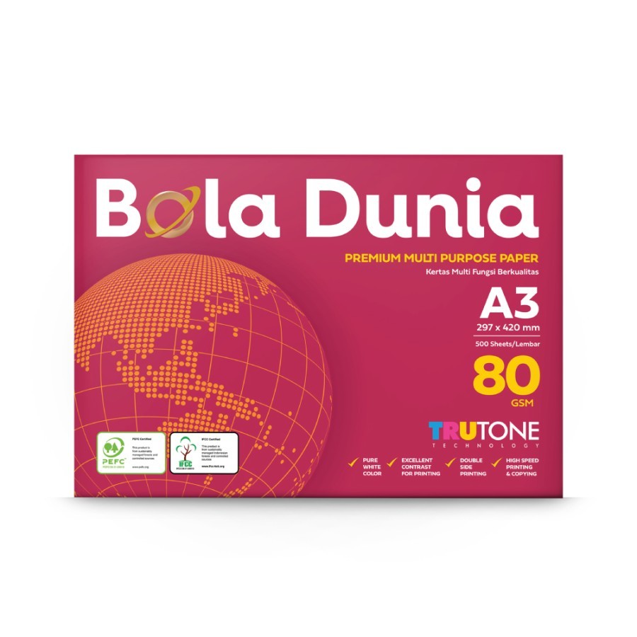 

Kertas Hvs Bola Dunia A3 80 gram / Bola Dunia Kertas Fotocopy 80 GSM A3 / 80gr