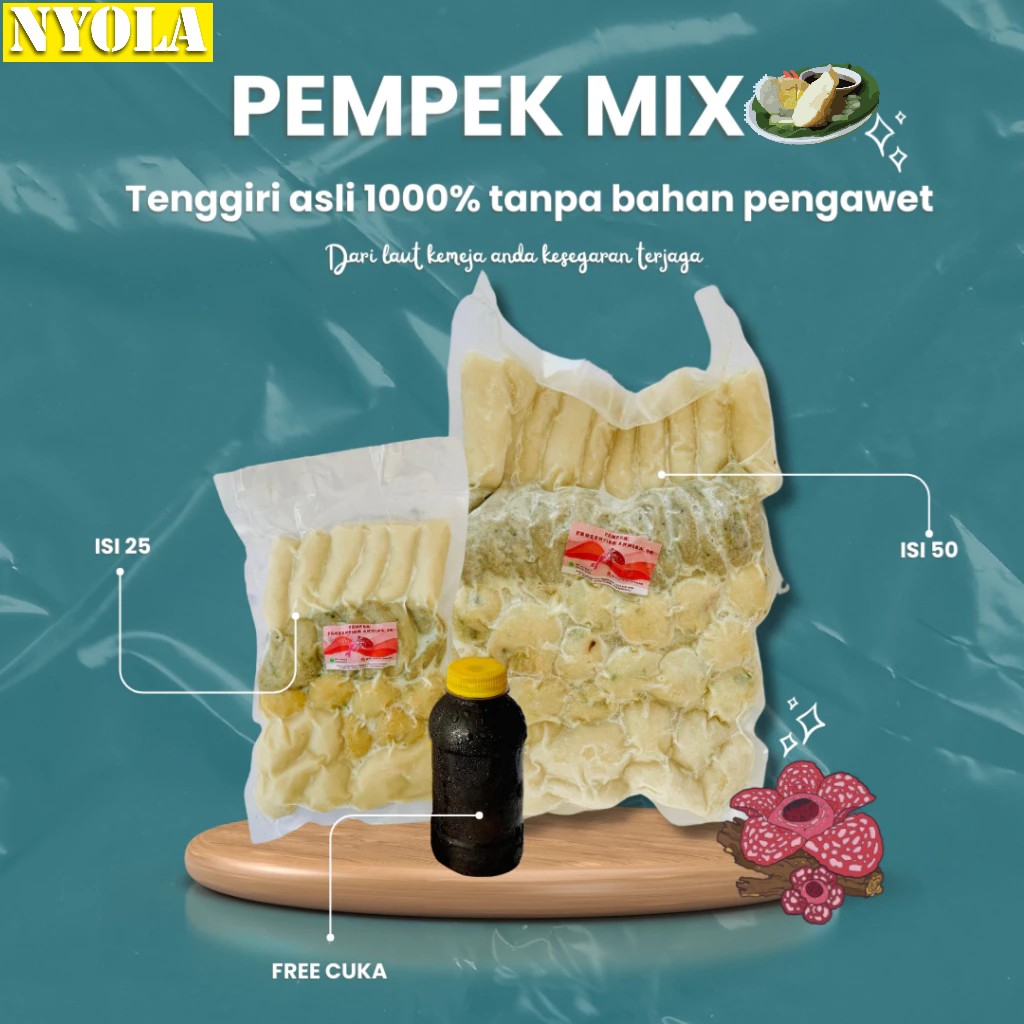 

NYOLA PEMPEK - Pempek mix 25 / 50Pcs + Cuko 250mL, Khas Palembang, 100% Ikan Tenggiri