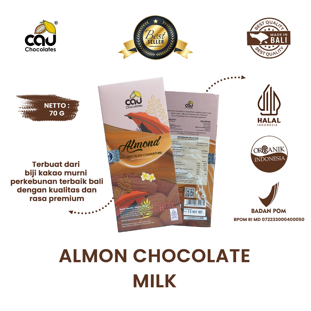 

Cau Chocolates - Dark Milk Chocolate Almond - 70 gr