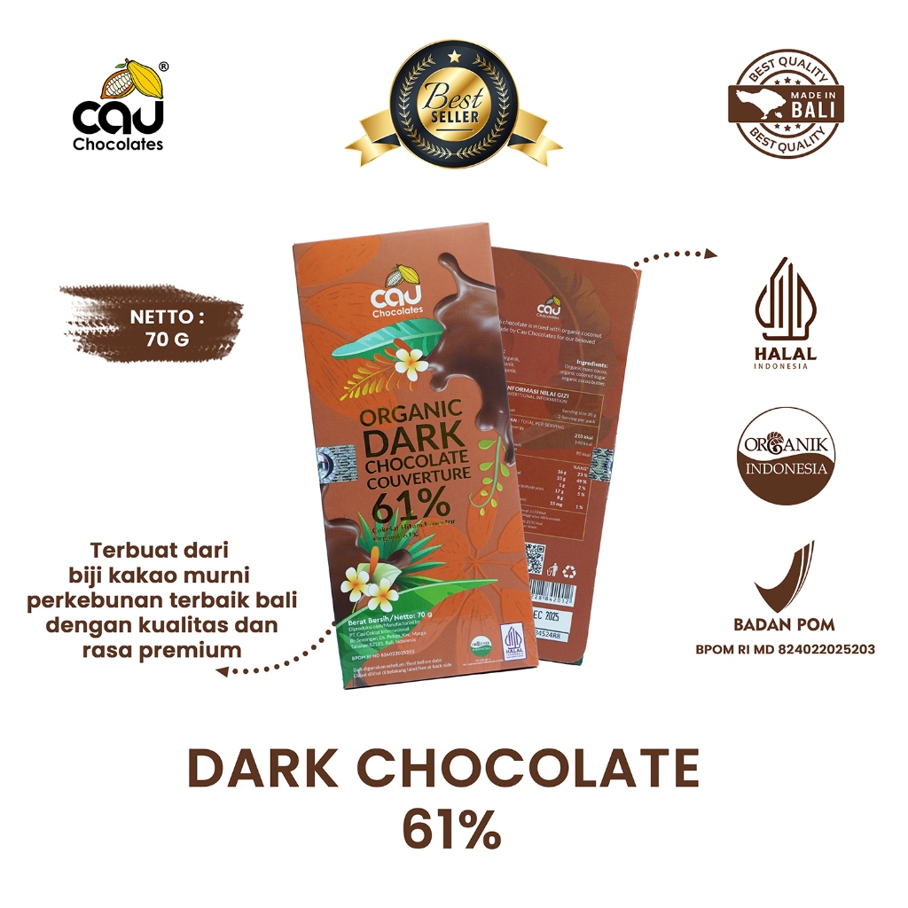 

CAU CHOCOLATES - Organic Dark Chocolate Couverture 61% - 70 gr
