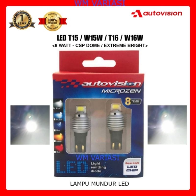 Lampu Mundur LED T15 / W15W / T16 / W16W CSP Dome Autovision 9W Canbus