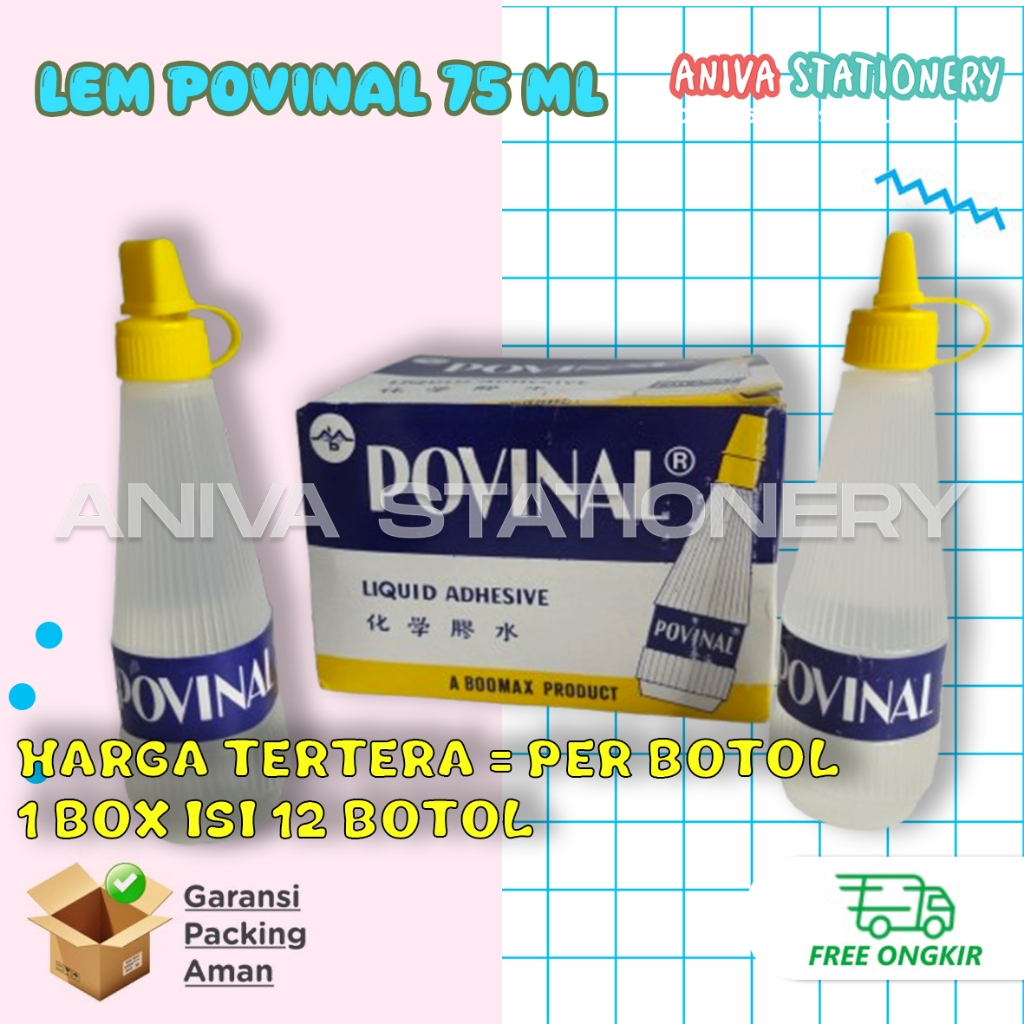 POVINAL Lem Cair 75ml Lem Slime Non Toxic Lem Kertas Anak Sekolah / Kerajinan Tube