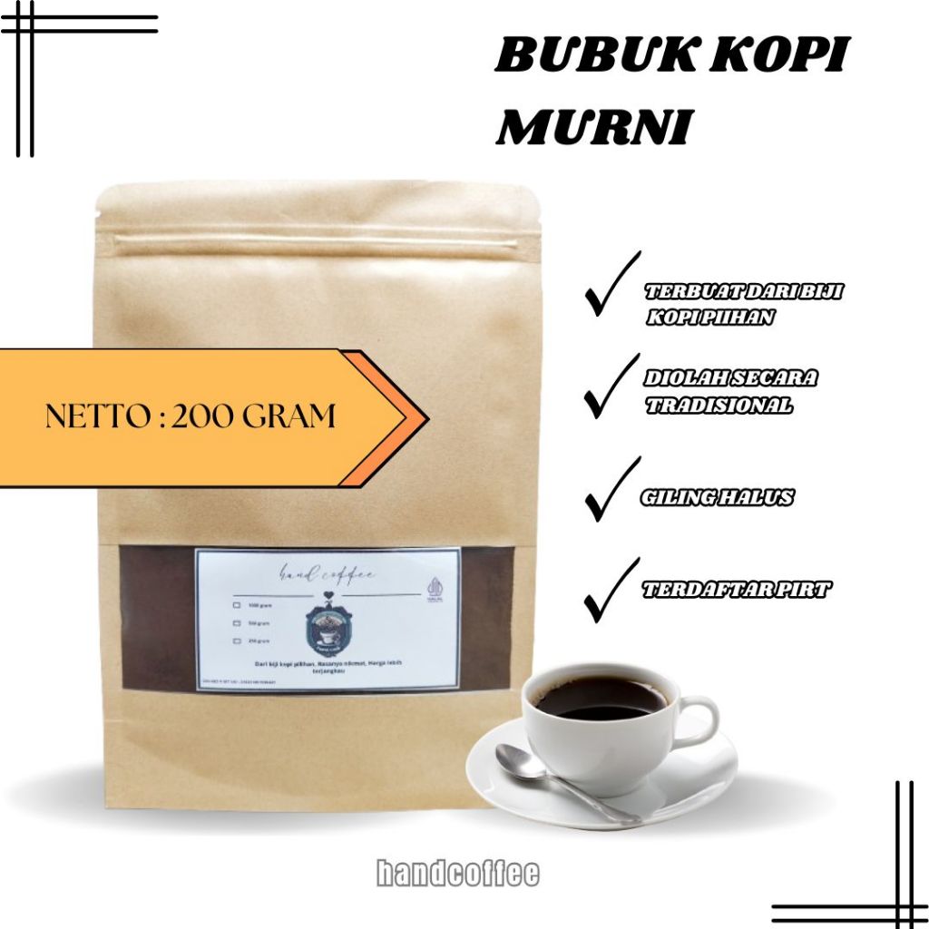 

Kopi Bubuk Murni 200 gram Tanpa Campuran