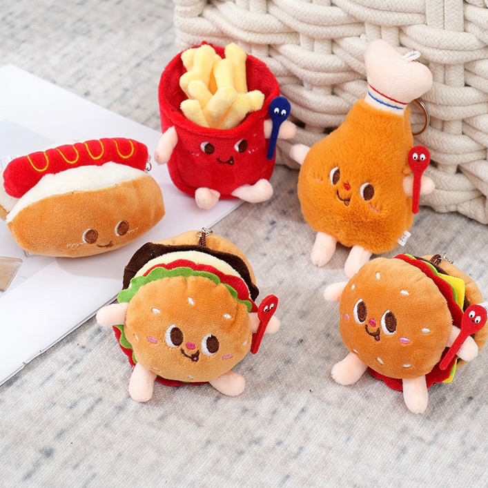 Gantungan kunci boneka bentuk makanan fast food unik lucu gantungan tas French friesh burger hotdog