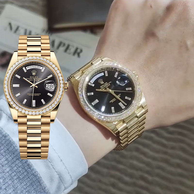 【100% ASLI】Original Jam tangan Rolex Pria Rolex Day-Date Series M228348RBR-0001 40mm Black dial Auto