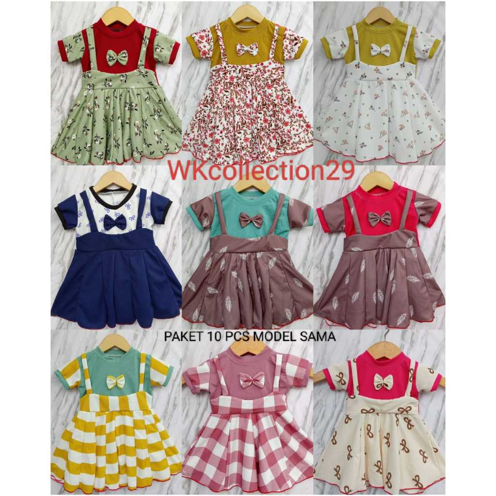 Paket 10pcs Dress Anak Perempuan Model Sama Dress Overal Anak Cewe Baju Dress Model Kodok