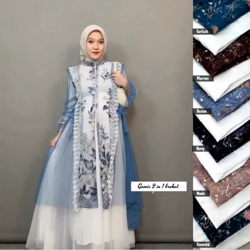 Gamis Premium Model Modern Brokat Mix 2 in 1 Mewah