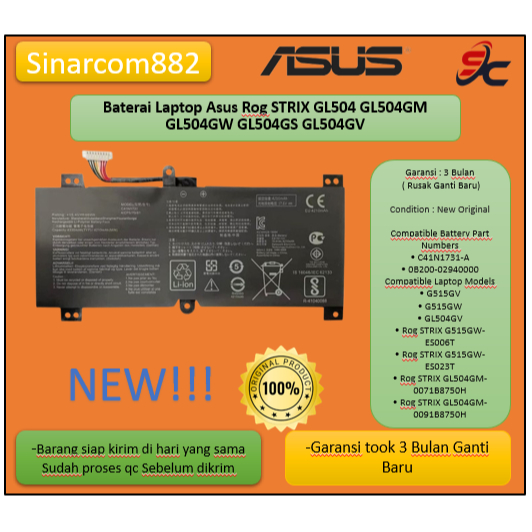 ORIGINAL Baterai Laptop Asus Rog STRIX GL504 GL504GM GL504GW GL504GS GL504GV