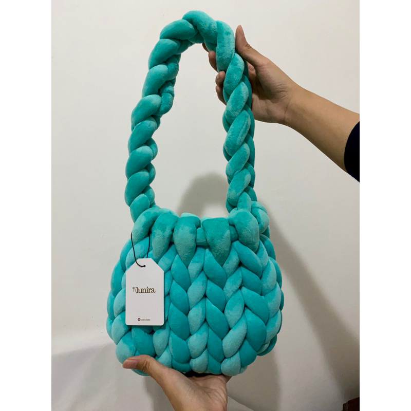 LUNIRA Chunky Yarn Bag Velvet/ Hand-Knitted Chunky Marshmallow Bag - Mini/ Hampers Lebaran/ Hampers 