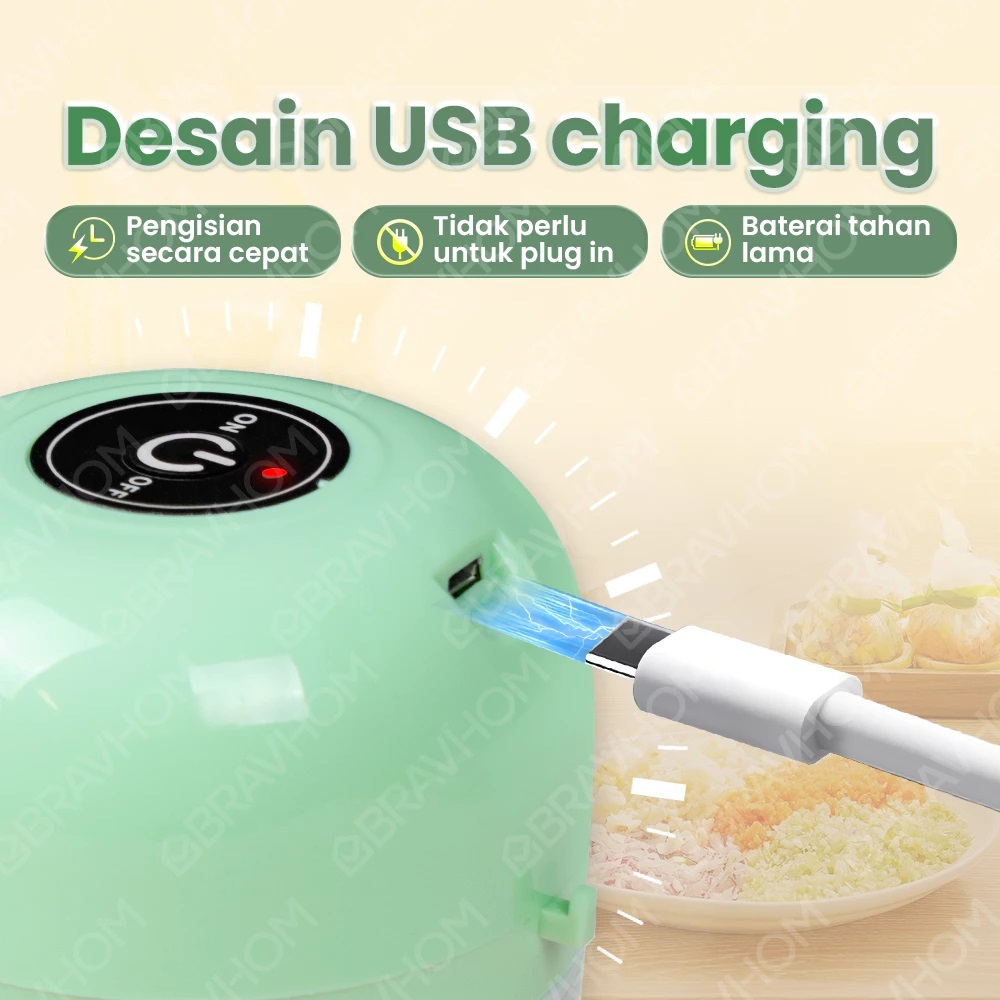 Ay00 BRAVHOM Blender Bumbu Mini Chopper Portable Coper Bumbu Halus Basah Dapur Blender Mpasi Bayi