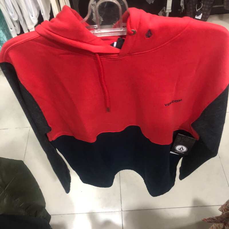 hoodie pria volcom original divisiion  blak red new