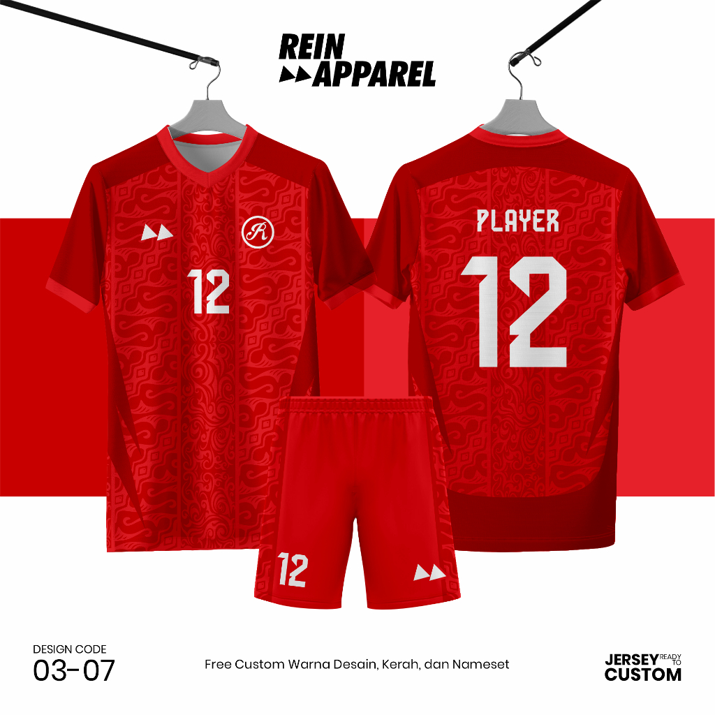 Jersey Bola Futsal Full Printing Kostum Nama/Nomor/Logo - 0307 Merah