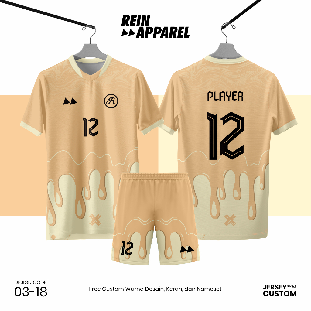 Jersey Bola Futsal Full Printing Kostum Nama/Nomor/Logo - 0318 Krem Kuning Oren