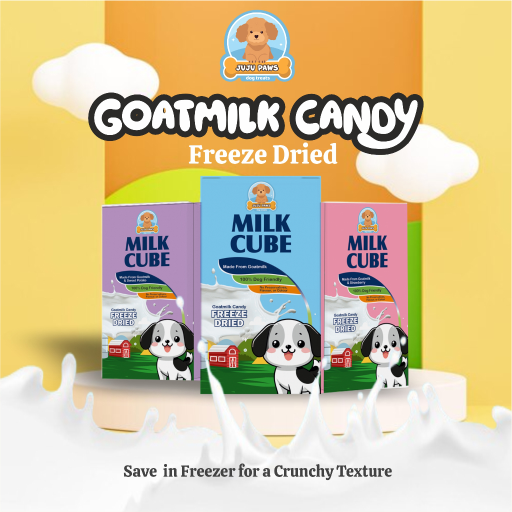 Goatmilk Cube Freeze Dried untuk Anabul: 1 Pack Isi 10 PCS – Camilan Sehat dengan 3 Varian Rasa (Ori
