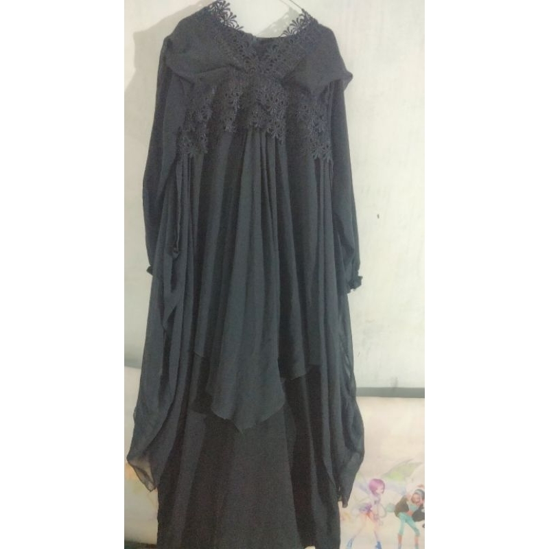 Abaya Hitam Tudung Brukat Premium