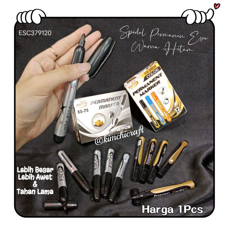 

(1PCS) SPIDOL PERMANEN HITAM ESCO LEBIH AWET / SPIDOL HITAM BESAR / SPIDOL MARKER / BLACK SPIDOL PERMANENT / ESC3791