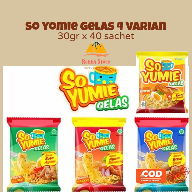 

So Yumie Mie Gelas Ayam Bawang, Baso Sapi, Kari Ayam, Soto Ayam (isi 40pcs) Food Instan Noodles