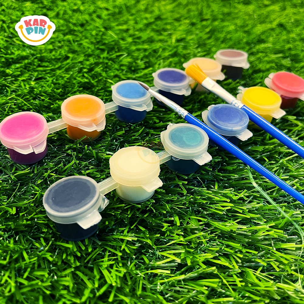 

[Karpin] Cat Akrilik Set 3ml 12 Warna Free Kuas Non Toxic Kreativitas Lukis Kanvas Anak Canvas Paint Acrylic