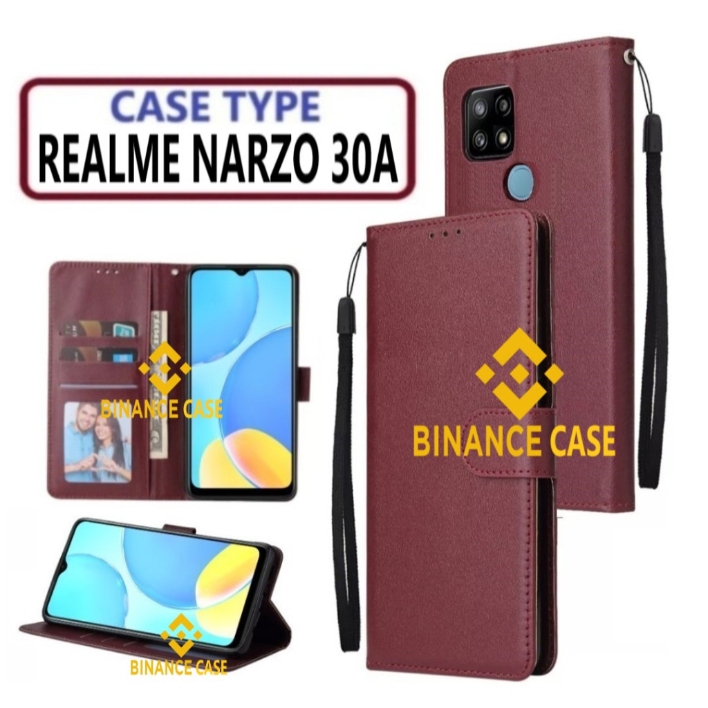 LEATHER FLIP CASE REALME NARZO 30A CASE KULIT FLIP WALLET LEATHER KULIT PREMIUM SARUNG BUKA TUTUP KE