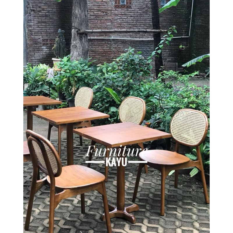 set meja cafe minimalis kayu jati, meja cafe kayu jati, meja makan cafe kayu jati