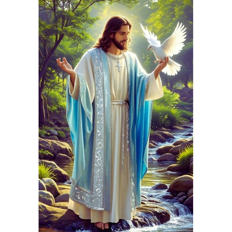 Lukisan Cetak Hiasan Dinding Yesus Dan Merpati Putih dekorasi rumah ruangan Tamu kamar aesthetic