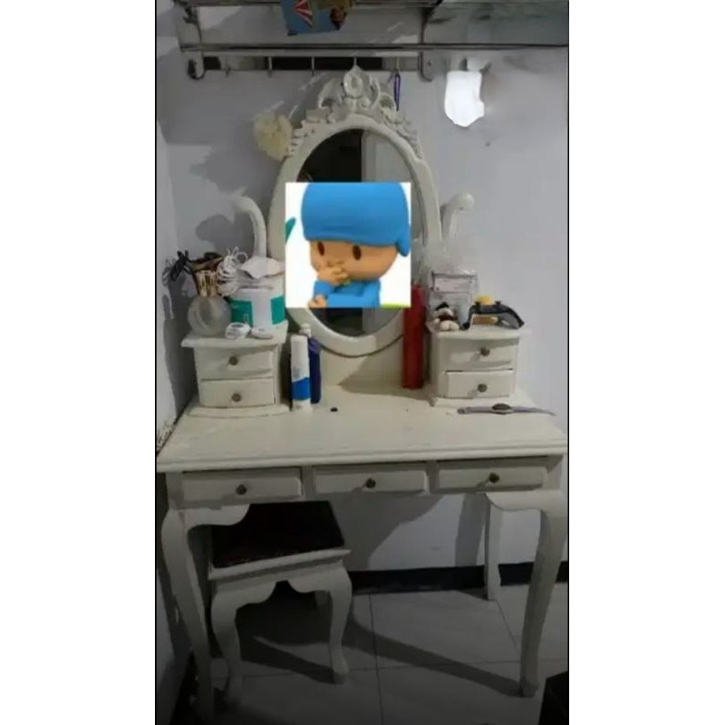 meja rias kayu jati putih