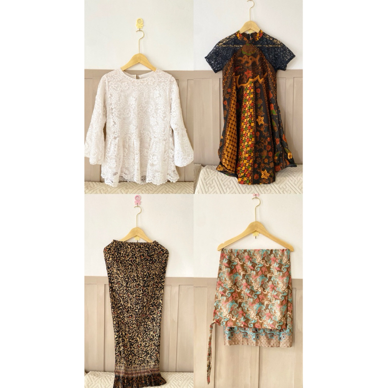 PRELOVED BAJU BATIK WANITA, DRESS BATIK WANITA, ROK PLISKET BATUK, ROK LILIT