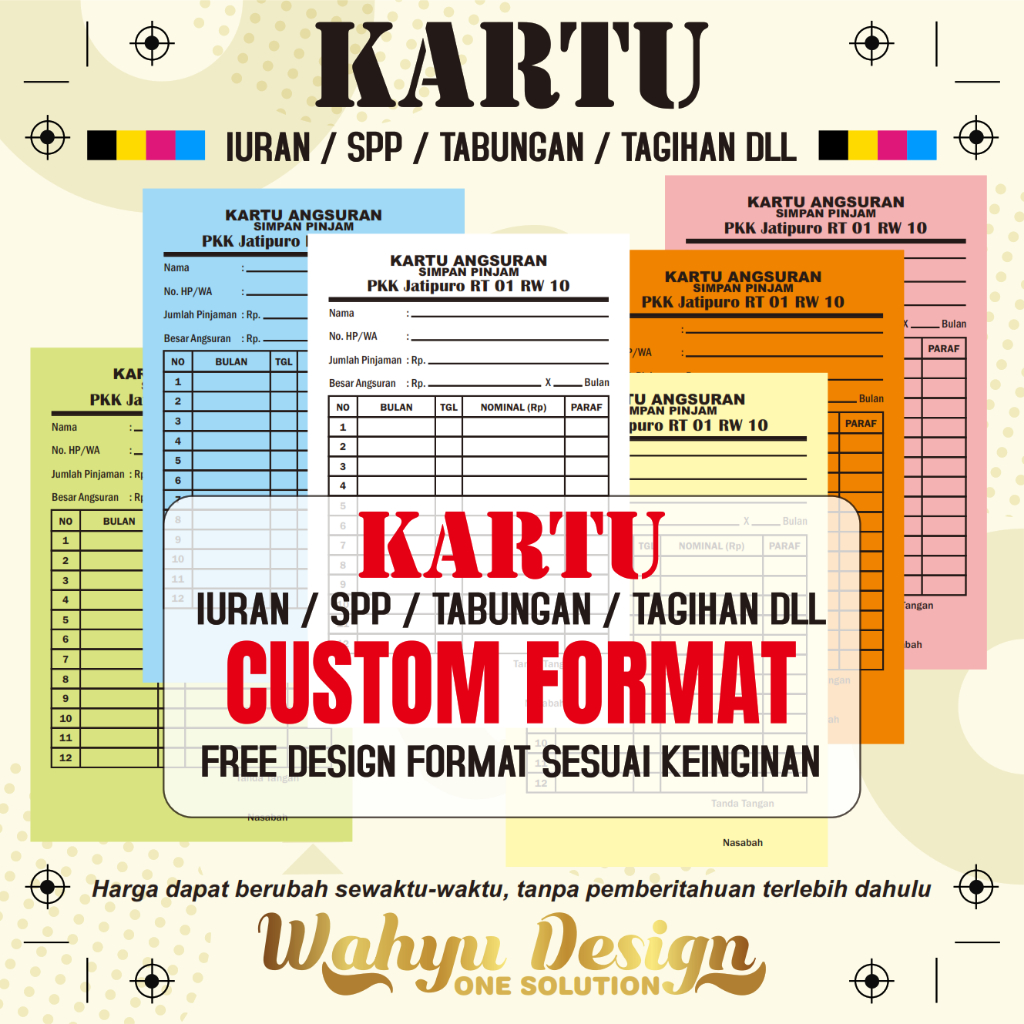 

KARTU IURAN / SPP / TABUNGAN / TPQ / TAGIHAN BULANAN - FREE CUSTOM DESIGN