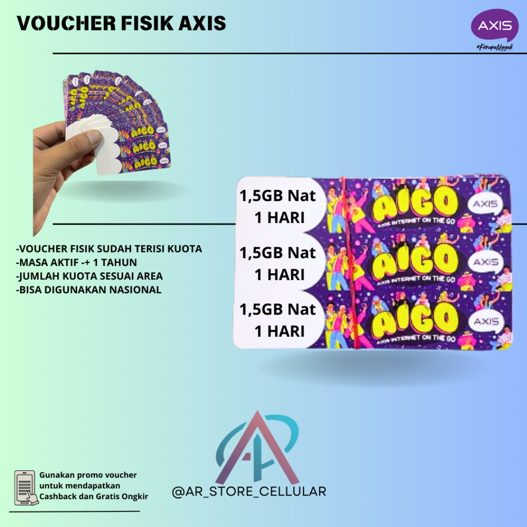 AXIS Voucher Kuota 1,5GB 1 Hari Nasional + Kuota Lokal di Kotamu