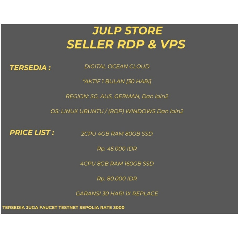 RDP / VPS Digital Ocean 1 Bulan 4 Core 8gb ram OS : Windows / Ubuntu Dan dll