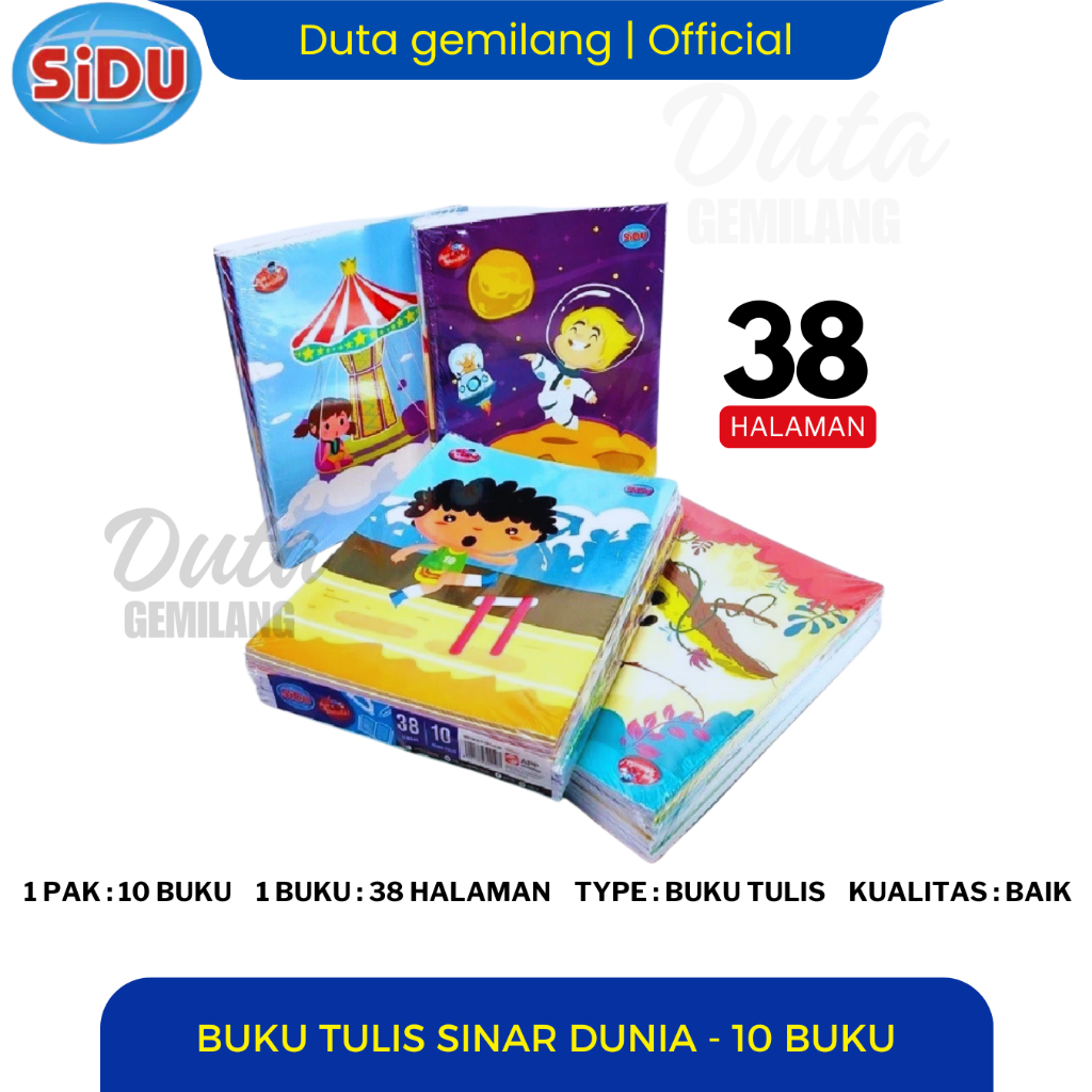

Buku Tulis Sidu Sinar Dunia 38 Lembar / Pak isi 10 Buku / Duta Gemilang
