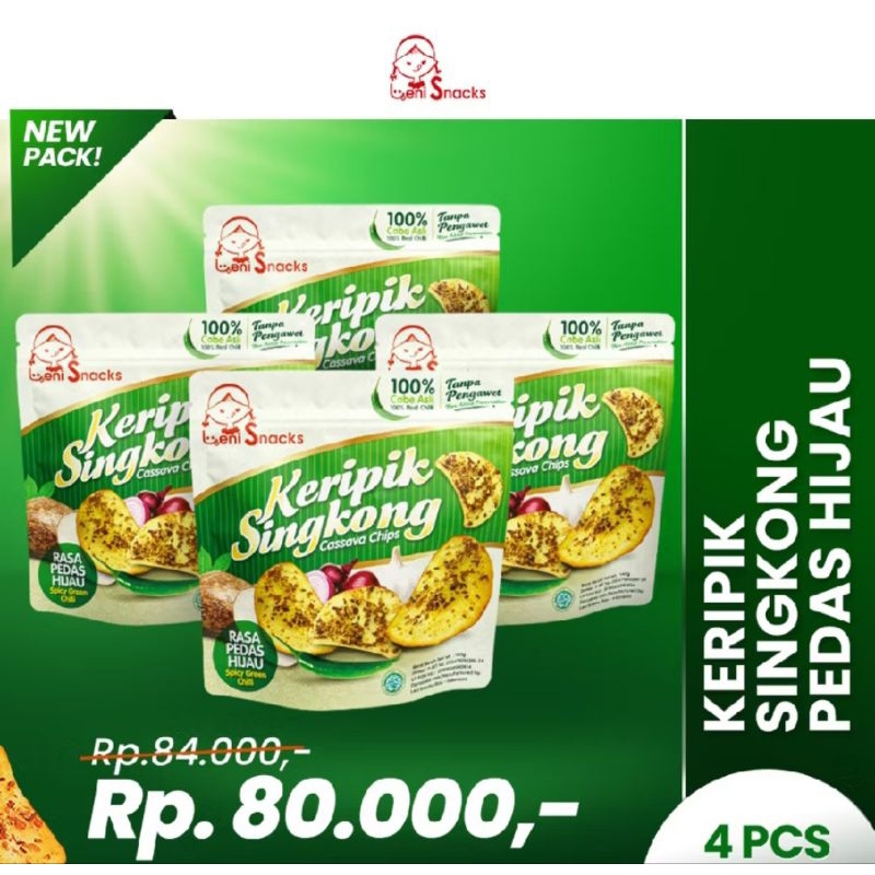 

Leni Snacks NEW PACKAGING - 4 PCS Keripik Pedes Hijau (NEW PACK)