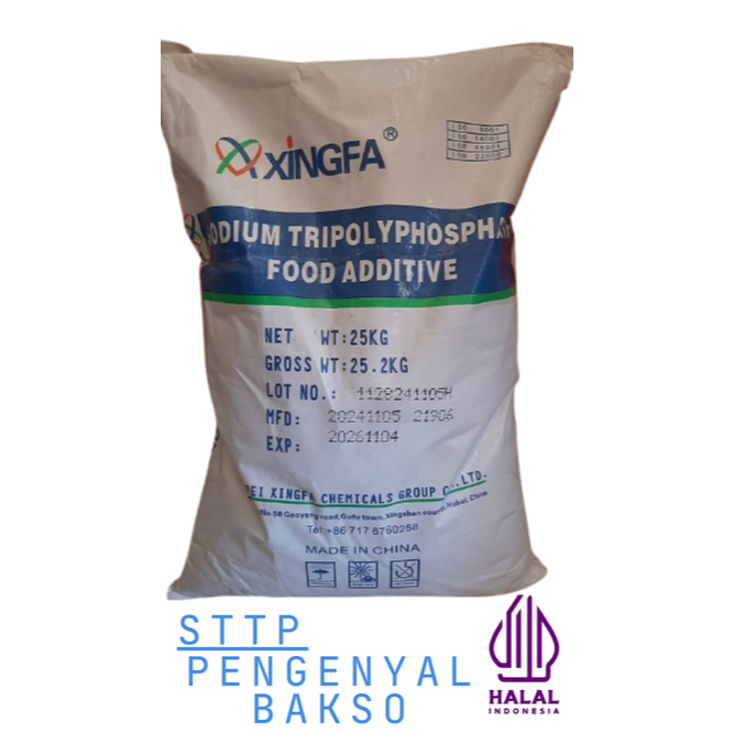 STPP Sodium Tripolyphosphate ex XINGFA - Food Grade 25 Kg Pengenyal Bakso, sosis, nuget dan makanan 