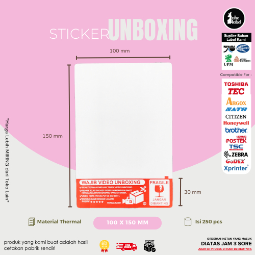 

Label Thermal 100x150 mm Stiker Video Unboxing Resi Pengiriman A6 Isi 250 PCS