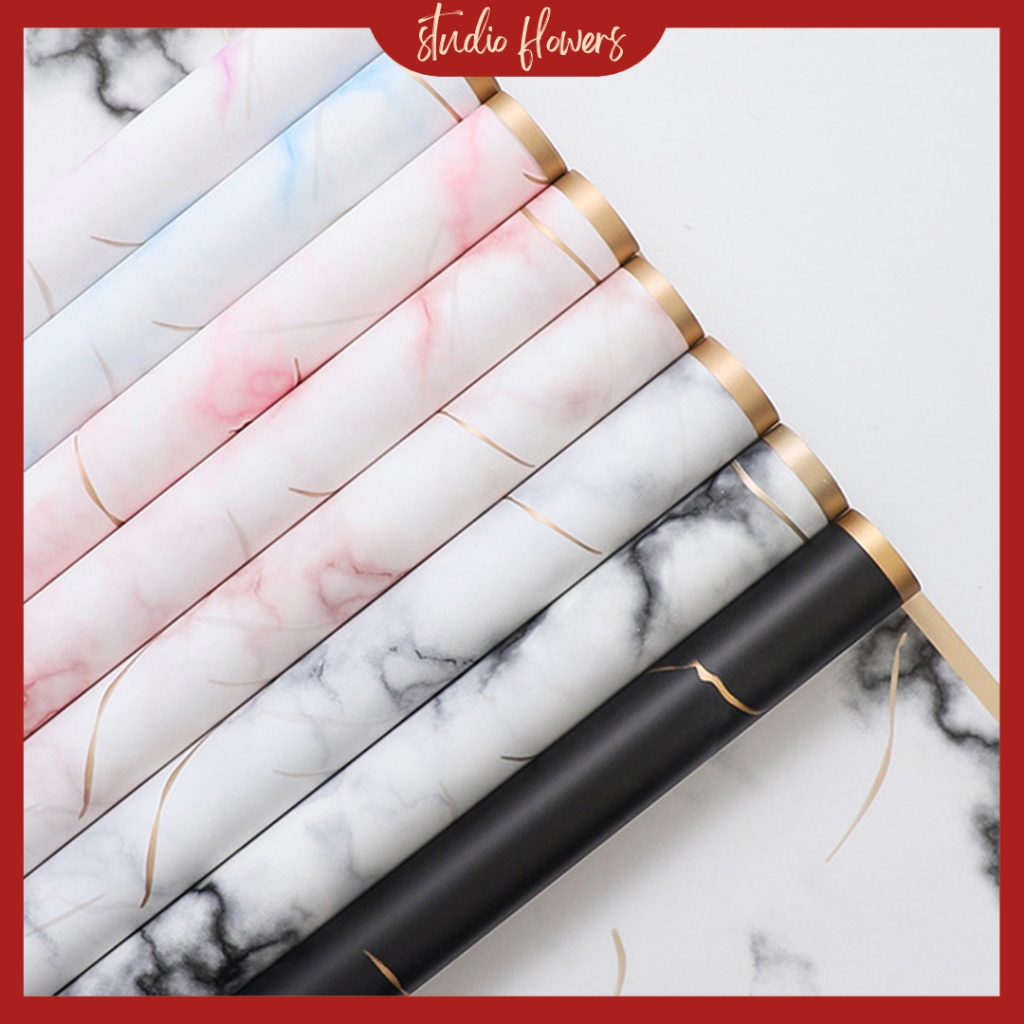 

20 LEMBAR Kertas Bunga Buket Gold Border Marble Flower Wrapping Paper Cellophane Florist KB6048