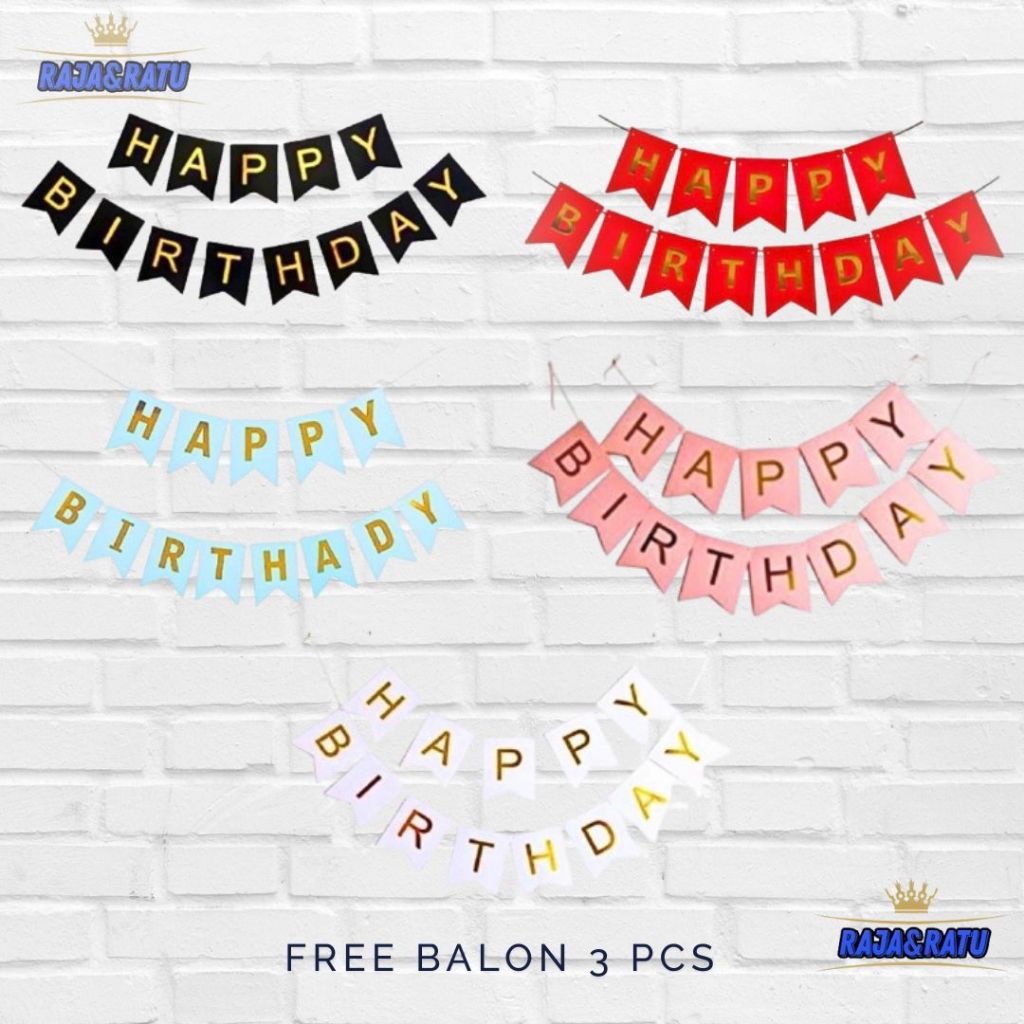 Banner Dekorasi Pesta Flag HAPPY BIRTHDAY Motif Warna Polos