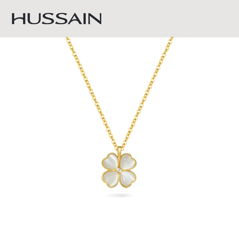 Kalung wanita emas 17K kalung keberuntungan empat daun semanggi liontin kalung batu permata mata kuc