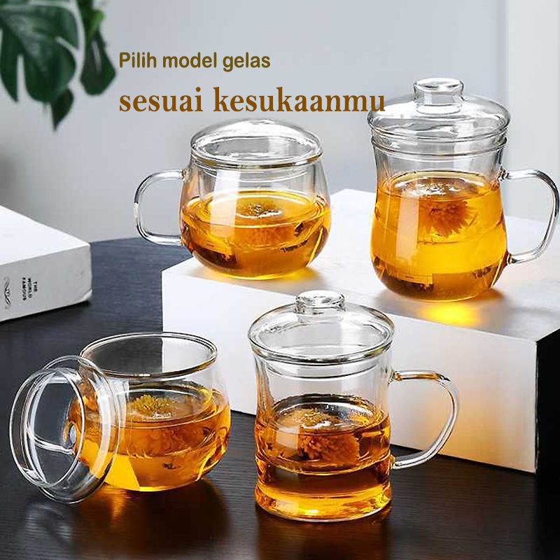 Gelas Infuser Kaca Cangkir Teh Rempah Mug Cangkir Teh Gelas Seduh Teh Rempah Infused Glass Myoto