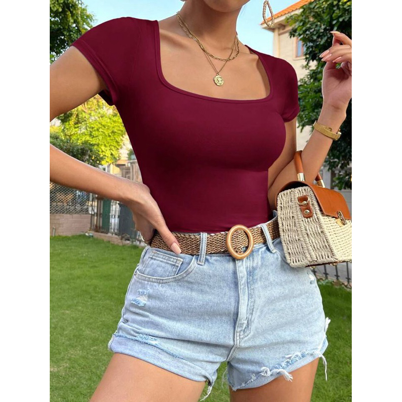 Crop Top Women's Luxury / Square Neck Crop Top Double Layer / Korean Crop Top