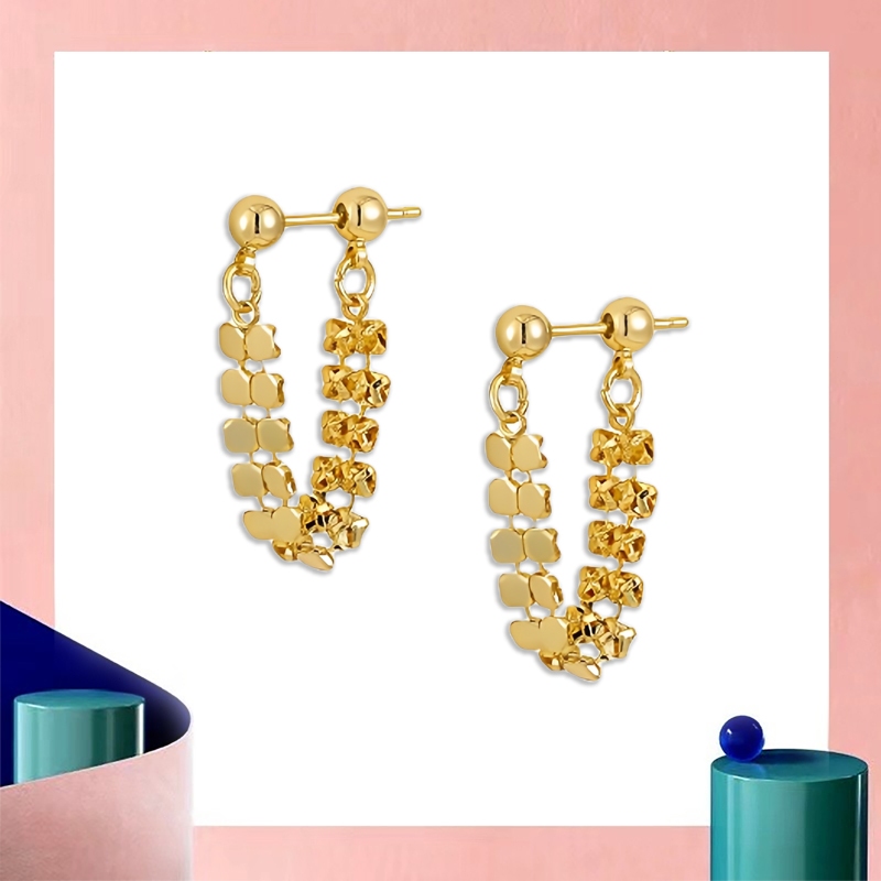 Anting Wanita Emas 17K Anting Rumbai Panjang Anting Gandum untuk Wanita